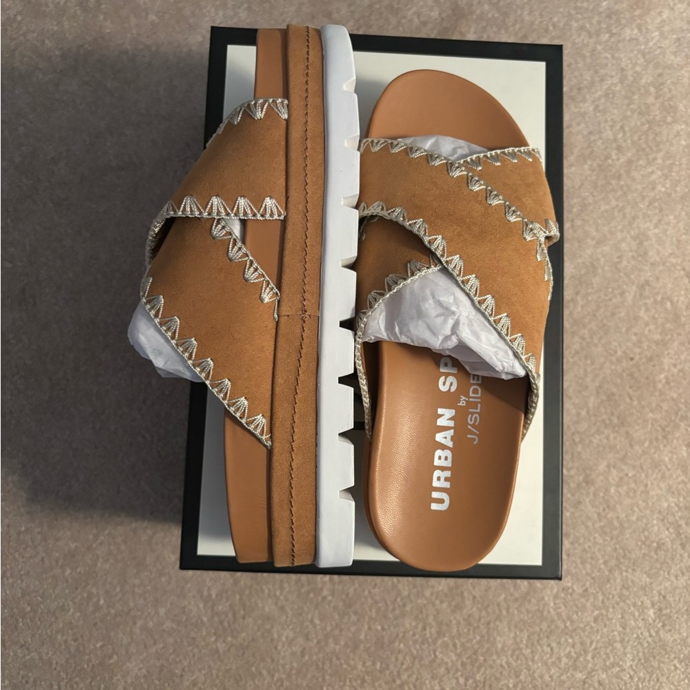 Women's Tan Slide Sandals
